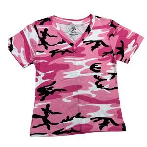 Rothco Kids Pink Camouflage V-Neck Short Sleeve T-Shirt Size M‎ Cotton Spandex